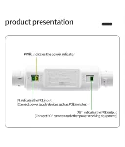 POE Extender/Repeater Waterproof Extension POE injector Adapter IEEE802.3at/af Plug&Play for PoE Switch NVR IP Camera