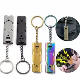 High Decibel Whistle Keychain Stainless Steel Double Pipe Camping Hiking Emergency Survival Whistle Portable Outdoors Tools