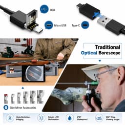 Rifle Borescope Camera, 0.2inch Digital Hunting Cleaning Scope with LED Light Side View Use on Android PC