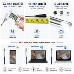 Rifle Borescope Camera, 0.2inch Digital Hunting Cleaning Scope with LED Light Side View Use on Android PC