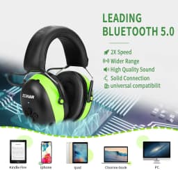 ZOHAN Hearing Protection Bluetooth Headphone Earmuffs Headphones Safety Noise Reduction 25dB NRR Protector for Mowing Music