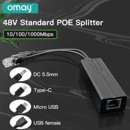 Standard POE Splitter 48V to 5V 12V 1.2A 2A Micro USB Type-C 100M/1000M POE Camera Injector Power Supply