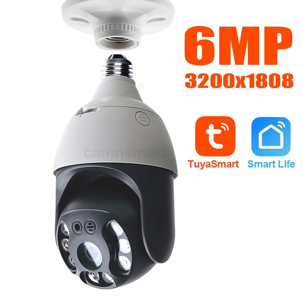 Ultra 6MP Outdoor Wireless WIFI Camera E27 Bulb Type for Smart Home Tuya APP IP66 Waterproof Auto Track Motion Detection