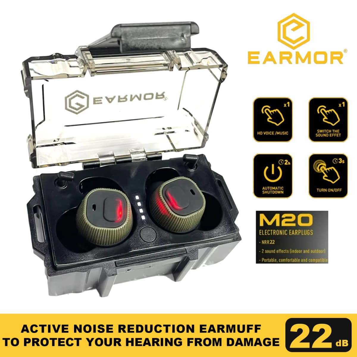 EARMOR M20 Electronic Earplugs Shooting Range Hunting Hearing ear Protection Earbuds Active Noise Canceling Earmuff