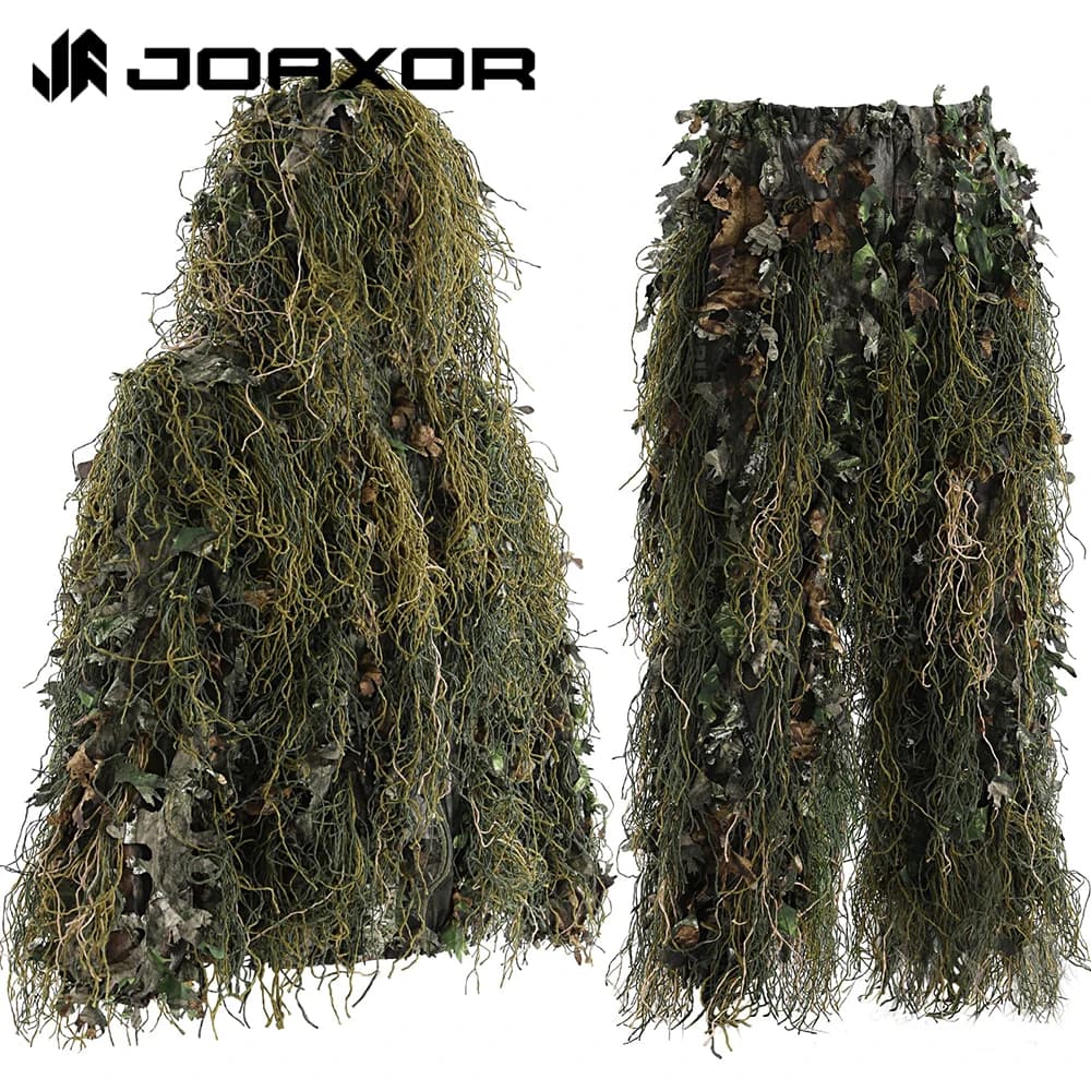 JOAXOR Ghillie Suit Gilly Hunting Suits Pants 3D Leaf Camo Camouflage Coveralls Youth Adult Lightweight Clothes