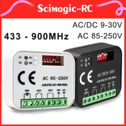 Universal Frequency 300-900MHz Garage Door Receiver AC DC 9-30V AC 85-250V 2CH Switch Module 433 868MHz Transmitter