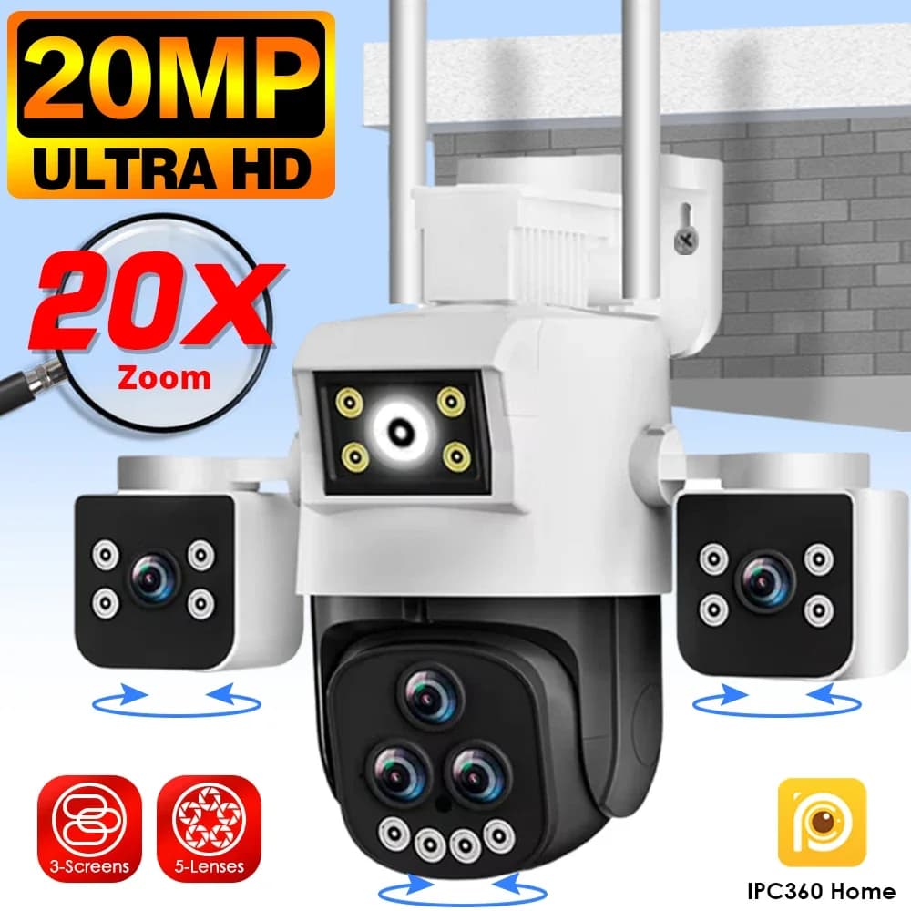 Smart WIFI Surveillance Camera 20MP Multi Lens Camera 20X Zoom PTZ Smart Home AI Human Tracking 360 Wireless Outdoor CCTV Camera