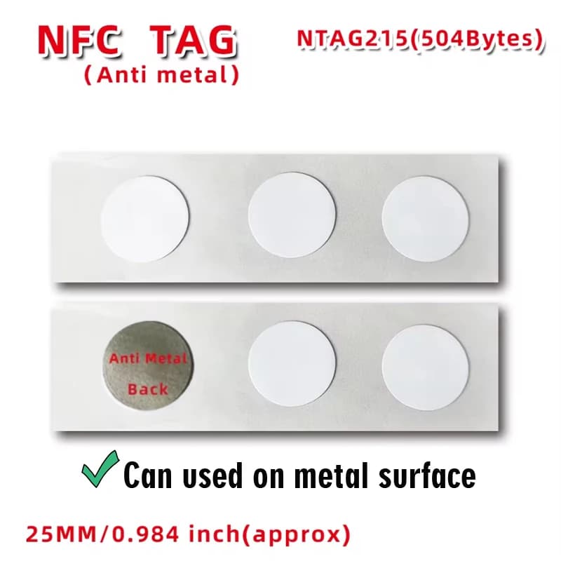 10Pc RFID Label Anti-Metal Ntag215 Tag on-Metal NFC Stickers Rewritable Sticker NFC Tag for All NFC-Enabled Cell Phones Devices