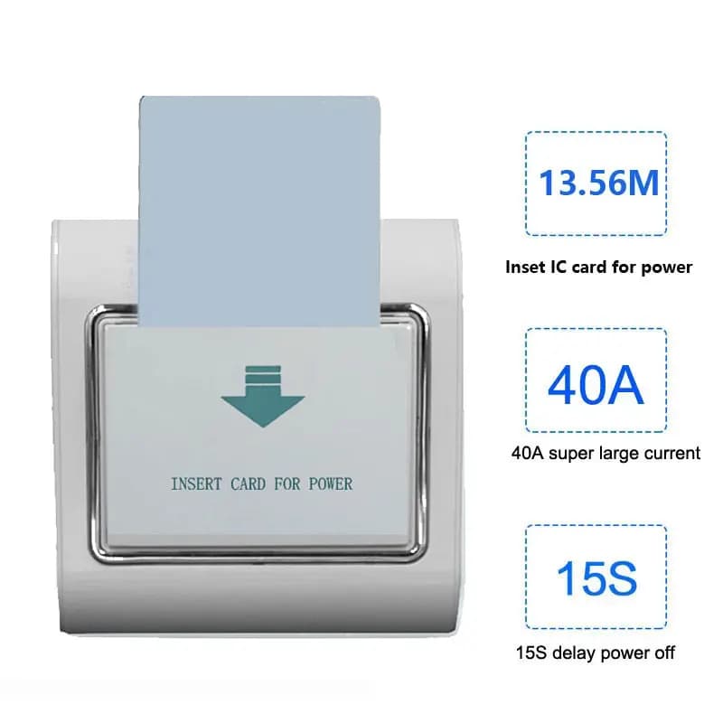 RFID Hotel Energy Saving Switch High Frequency 13.56M IC Card 80-240V Wide Voltage 40A 15s Power Off Delay Support 110/127/220V