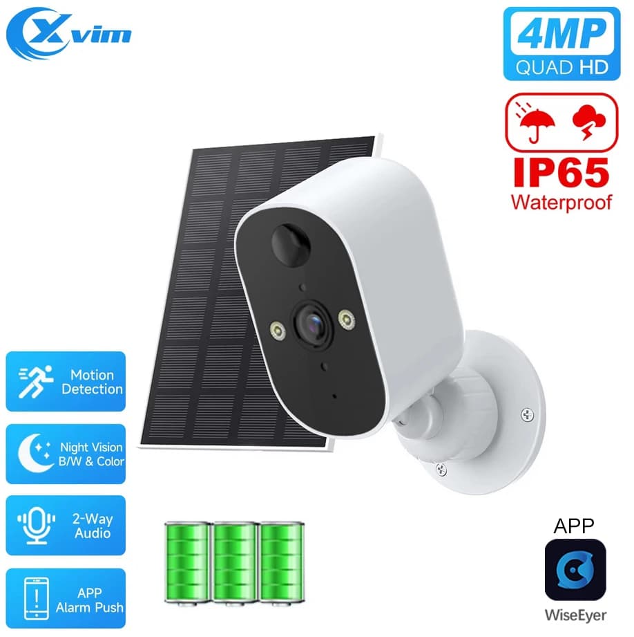 XVIM 1080P Solar Security Camera Wireless WiFi 2K Solar Battery Powered Camera HD Home Surveillance Protection