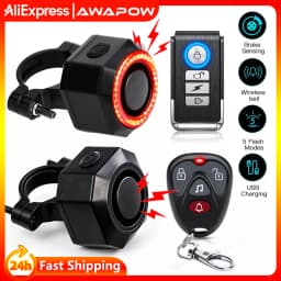 Awapow Bicycle Alarm Remote Control Bike Anti Theft Vibration Alarm 110dB Motorcycle Bicycle Detector USB Rechargeable