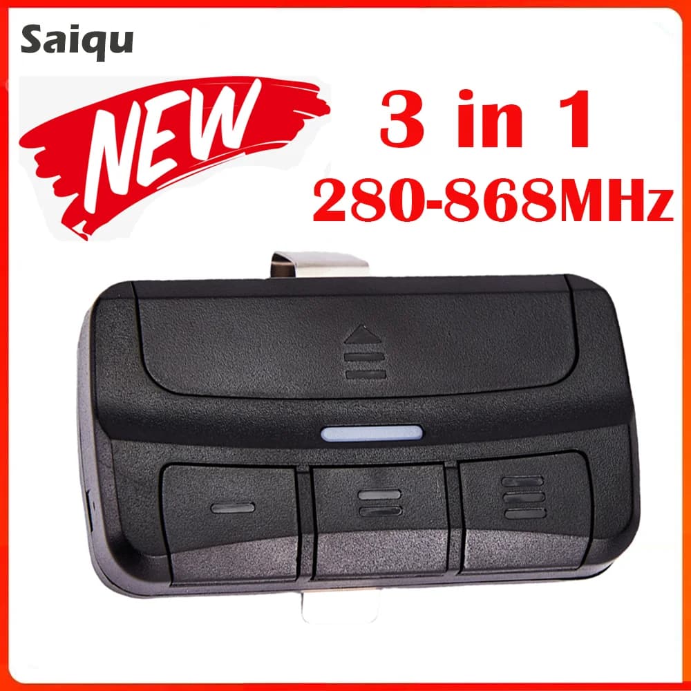 Universal Remote Control Multifrequency 287MHz-868MHz Garage Door Opener Gate Control 3 Buttons Includes Car Sun Visor Clip