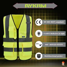 AYKRM 21 Colour (XS-8XL) Hi Vis Viz High Visibility Reflective Zip Pocket Security Waistcoats Jacket Workwear Vests