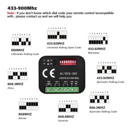 Universal Garage Door Receiver AC 220V 9-30V 2CH Frequency 300-900MHz Controller Switch For 433 868 MHz Remote Control