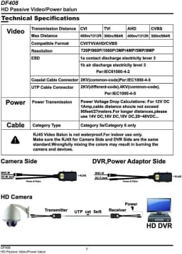 8MP/4K Passive HD BNC Video Power Balun Transceiver Transmitter Via UTP RJ45 Cable AHD/TVI/CVI/CVBS Cable Connectors for Cameras