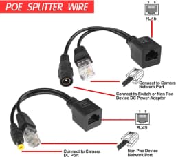 Passive PoE Injector and PoE Splitter Kit with RJ45 Ethernet and Power via DC 5.5x2.1 mm F/M Adaptor Connector 5 Pairs