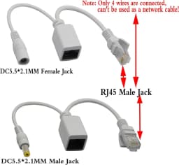 Passive PoE Injector and PoE Splitter Kit with RJ45 Ethernet and Power via DC 5.5x2.1 mm F/M Adaptor Connector 5 Pairs
