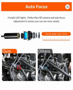 Auto Focus Endoscope 12MM 5MP Cameras Borescope For Car Pipe Inspection 1080p Mini Camera 4 Led Cables For Android And PC