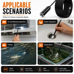 Auto Focus Endoscope 12MM 5MP Cameras Borescope For Car Pipe Inspection 1080p Mini Camera 4 Led Cables For Android And PC