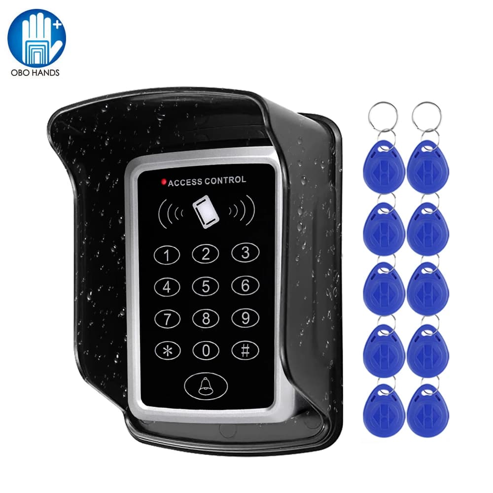 RFID Keypad Keyboard Access Control System Waterproof Cover Outdoor 10pcs EM4100/TK4100 Keyfobs Door Opener for Home Lock System