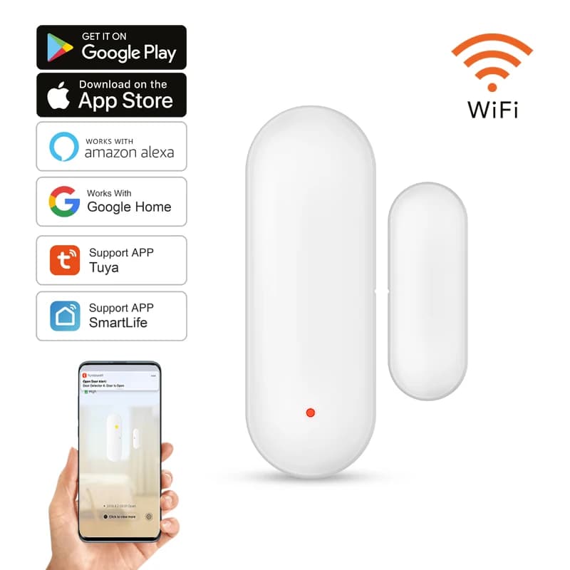 Tuya Smart WiFi Door Sensor Smart Home Open Close Detector Smartlife App Control Notification Compatible with Alexa Google Home