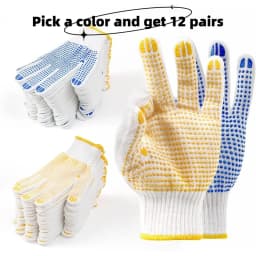 12 Pairs Cotton Polyester String Knit Shell Safety Protection Work Gloves, Painter Mechanic Industrial Warehouse with Dots,