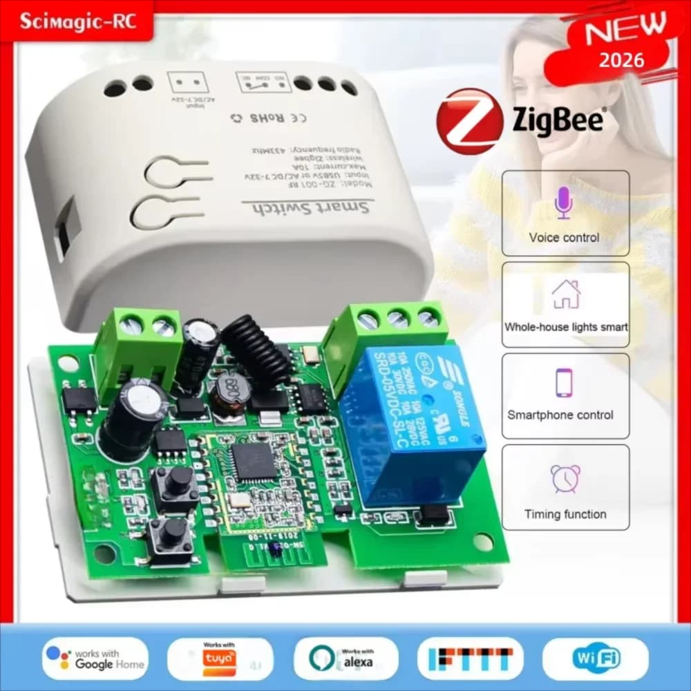 Smart Garage Door Opener Zigbee Inching Self-locking Switch Relay 433 Remote Control Receiver Voice Controller Works with Tuya