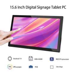 15.6" Android 14 Wall-Mount Smart Home Control Panel, RK3576S Octa-Core FHD IPS Touchscreen Tablet, PoE, WiFi/Ethernet, 4GB+64GB