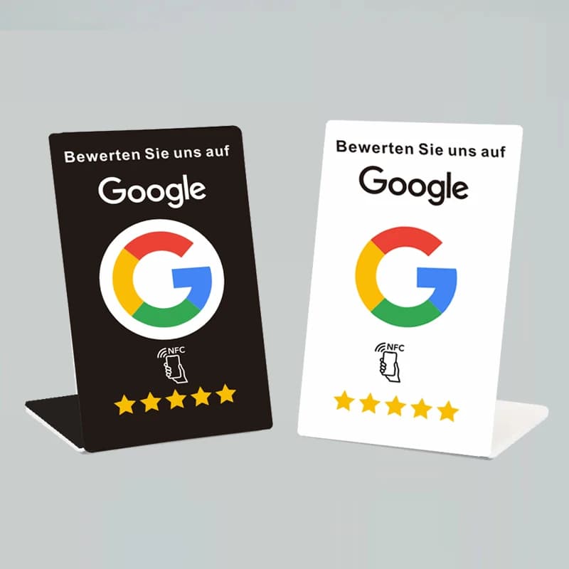 German French Arabic Italian Spanish Portuguese Hebrew Writing Google Reviews NFC Stand Tap URL Social Business Review Cards