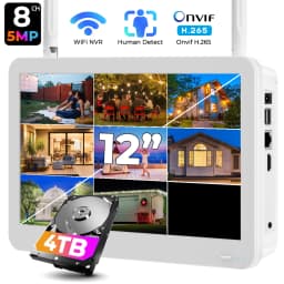 8CH 5MP Wifi NVR with 12 Inch Monitor H.265 Onvif XMeye Network Video Recorder For Wireless Security System Face Detection 24/7