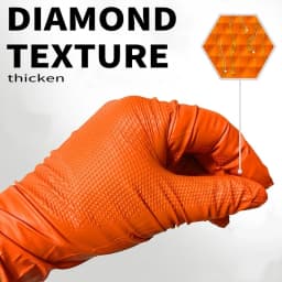 Heavy Duty Orange Nitrile Gloves 8Mil Industrial Disposable Gloves with Diamond Textured Grip for Mechanic Safety & Work Gloves