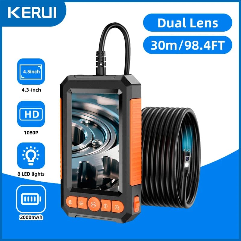 KERUI 10/20/30M Industrial Endoscope Camera 4.3 "Single Dual Lens HD 1080P Car Inspection Borescope IP67 Waterproof Sewer Camera