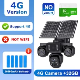 SHIWOJIA 20MP 10X ZOOM Camara Solar 4G SIM 5 Lens 4 Screens Security Protection 360° Auto Tracking Home Surveillance Systems