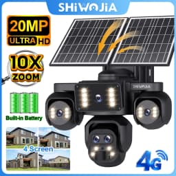 SHIWOJIA 20MP 10X ZOOM Camara Solar 4G SIM 5 Lens 4 Screens Security Protection 360° Auto Tracking Home Surveillance Systems