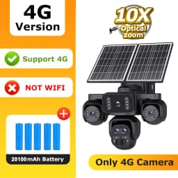 SHIWOJIA 20MP 10X ZOOM Camara Solar 4G SIM 5 Lens 4 Screens Security Protection 360° Auto Tracking Home Surveillance Systems