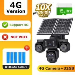 SHIWOJIA 20MP 10X ZOOM Camara Solar 4G SIM 5 Lens 4 Screens Security Protection 360° Auto Tracking Home Surveillance Systems
