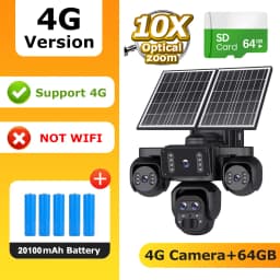 SHIWOJIA 20MP 10X ZOOM Camara Solar 4G SIM 5 Lens 4 Screens Security Protection 360° Auto Tracking Home Surveillance Systems