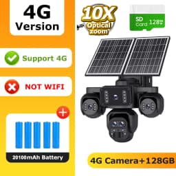 SHIWOJIA 20MP 10X ZOOM Camara Solar 4G SIM 5 Lens 4 Screens Security Protection 360° Auto Tracking Home Surveillance Systems