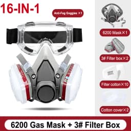 6200 Dust Gas Mask Filters Suit Industrial Half Face Painting Spraying Respirator with Protective Fog-proof Glasses Safety Work