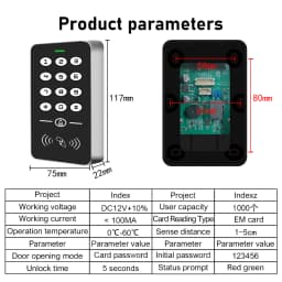 125KHz Standalone Access Control Keypad RFID Keyboard System Waterproof Cover Outdoor Controller EM Card Reader 10pcs Keyfob
