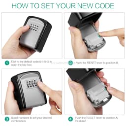 Key Lock Box Wall Mounted Stainless Steel Key Safe Weatherproof 4 Combination Key Storage Lock Box for Indoor and Outdoor Use