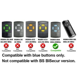 868 MHz Remote Control HSM4 HSM2 HS2 HS4 HSE2 HSE4 HSZ1 HSZ2 HSP4 Garage Door Remote Command Remote Gate Opener