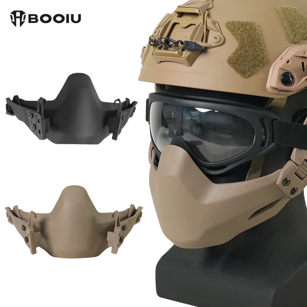 BOOIU Tactical Half Face Folding Mask Nylon Adjustable Wargame Hunting Paintball Airsoft Protective Masks Helmet Accessories