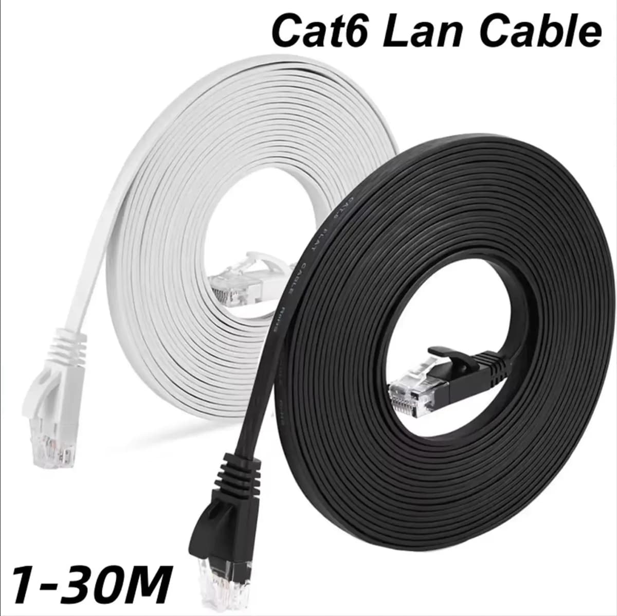 High Speed White Flat Ethernet Network Cable CAT6 Flat LAN RJ45 1000Mbps 0.5M 1M 1.5M 2M 3M 5M 10M 30M Cord for PC Laptop