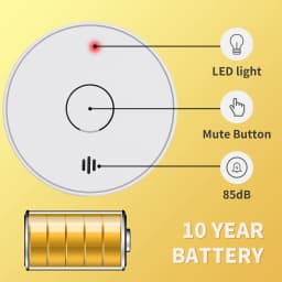 V-COME Standalone Smoke Detector with 10-Year Lithium Battery, Photoelectric Smoke Alarm, CE, UKCA, DIN EN 14604, VS02