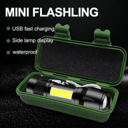 Mini LED Flashlight COB+XPE Portable Torch USB Charging Camping Lantern Zoomable Focus Light Tactical Flashlight with Pen Clip
