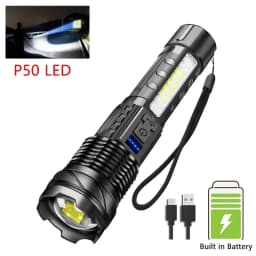 Super Bright Flashlight Built-in Battery USB C Rechargeable LED Flashlights 500000LM High Power Torch Lamp for Camping Lantern