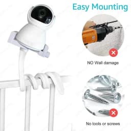 Universal Baby Monitor Holder Longer White Flexible Silicon Baby Camera Stand, Ideal IP Camera Mount Hole-Free Crib Cradle Rod