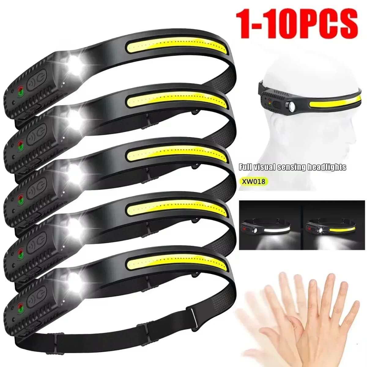 USB Rechargeable Induction LED Headlamp Built in Battery 5 Modes Head Flashlight Outdoor Camping Fishing Searching Lantern