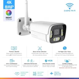 ICsee 4K 8MP Wireless Outdoor Security Wifi AI Camera 98ft NightColor Human Detection Bullet Waterproof IP Camera H.265 2.8mm